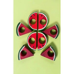 Vintage Hand-Painted Wooden Watermelon Napkin Rings - Set of 8 | Retro Summer